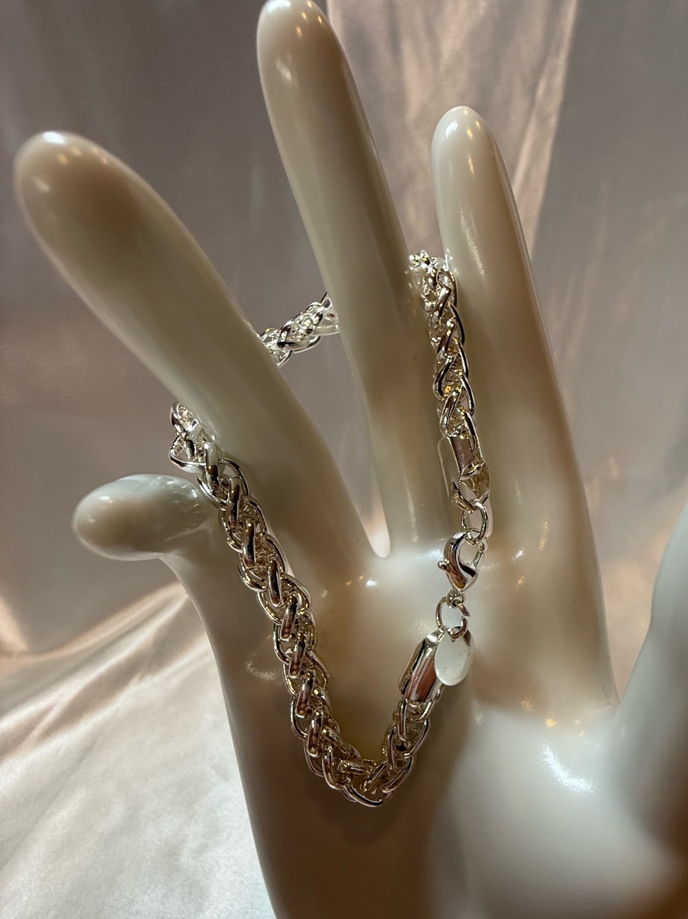 Sparkling Silver Braided Curb Wheat Chain Bracelet 8” Woven Statement NWT Chic